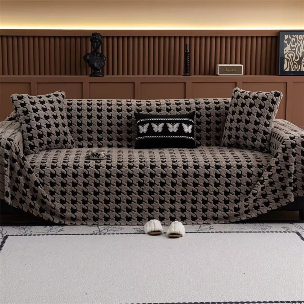 Plüsch-Sofadecke im Hahnentrittmuster