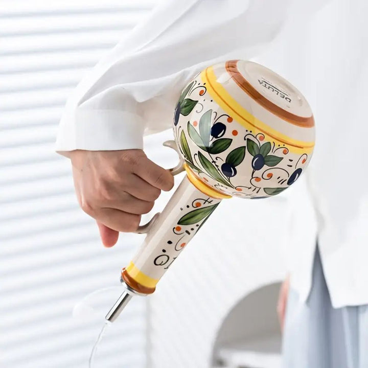 Kompakte Ölflasche aus Keramik, handbemalt