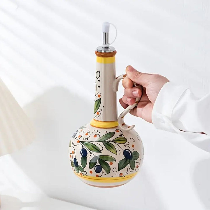 Kompakte Ölflasche aus Keramik, handbemalt