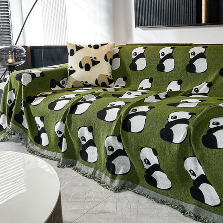 Sofadecke mit Panda- und Leopardenmotiv, wendbar