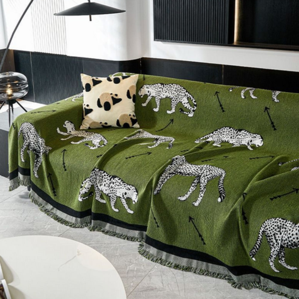 Sofadecke mit Panda- und Leopardenmotiv, wendbar