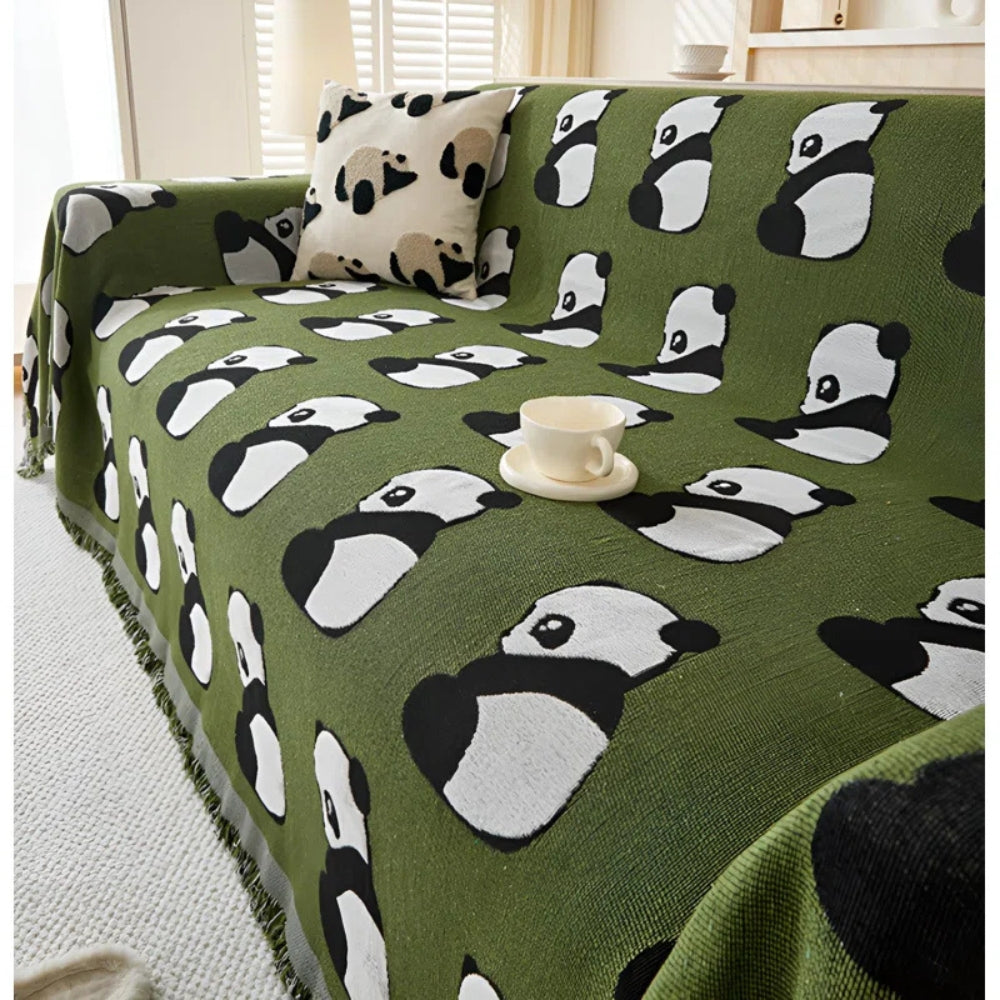 Sofadecke mit Panda- und Leopardenmotiv, wendbar