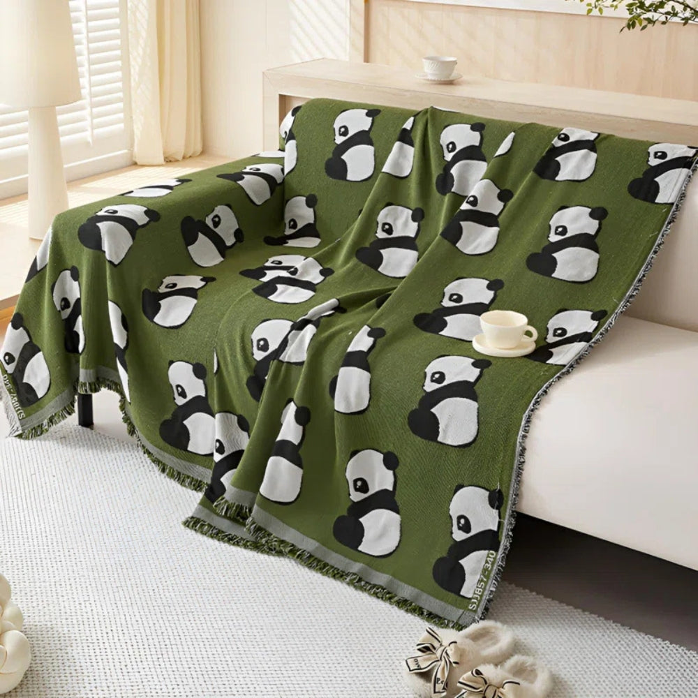 Sofadecke mit Panda- und Leopardenmotiv, wendbar