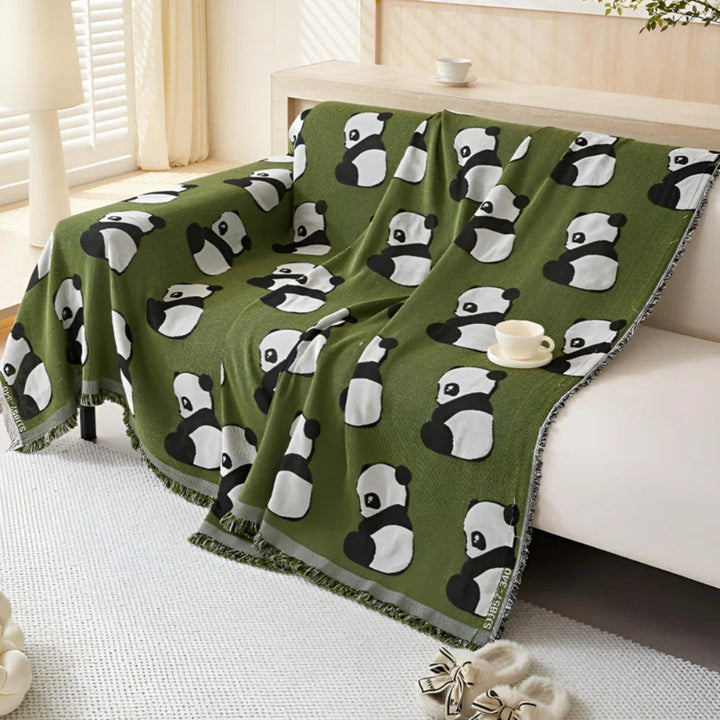Sofadecke mit Panda- und Leopardenmotiv, wendbar