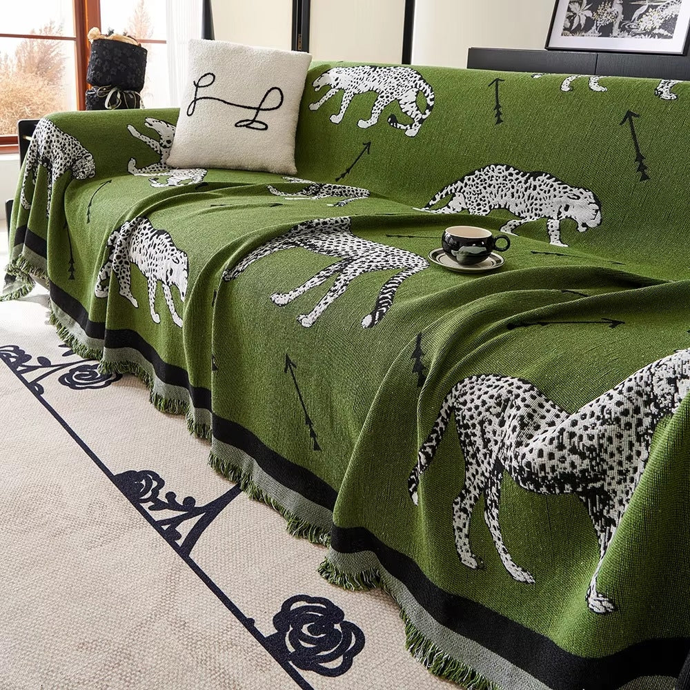 Sofadecke mit Panda- und Leopardenmotiv, wendbar