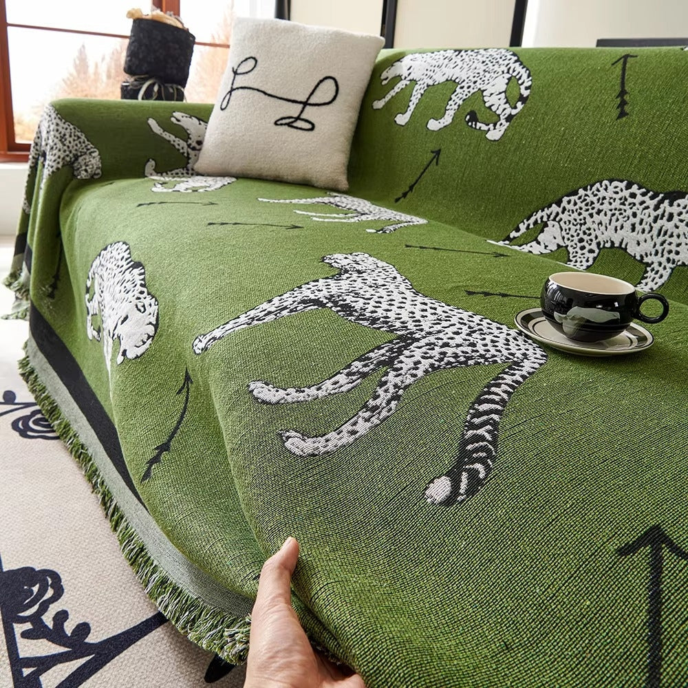 Sofadecke mit Panda- und Leopardenmotiv, wendbar