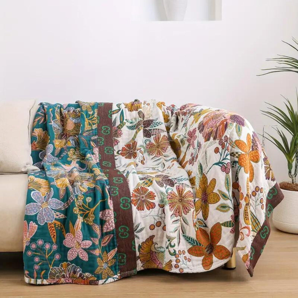 Wendbare Jacquarddecke aus Baumwolle mit Blumenmuster bis 230 x 250 cm