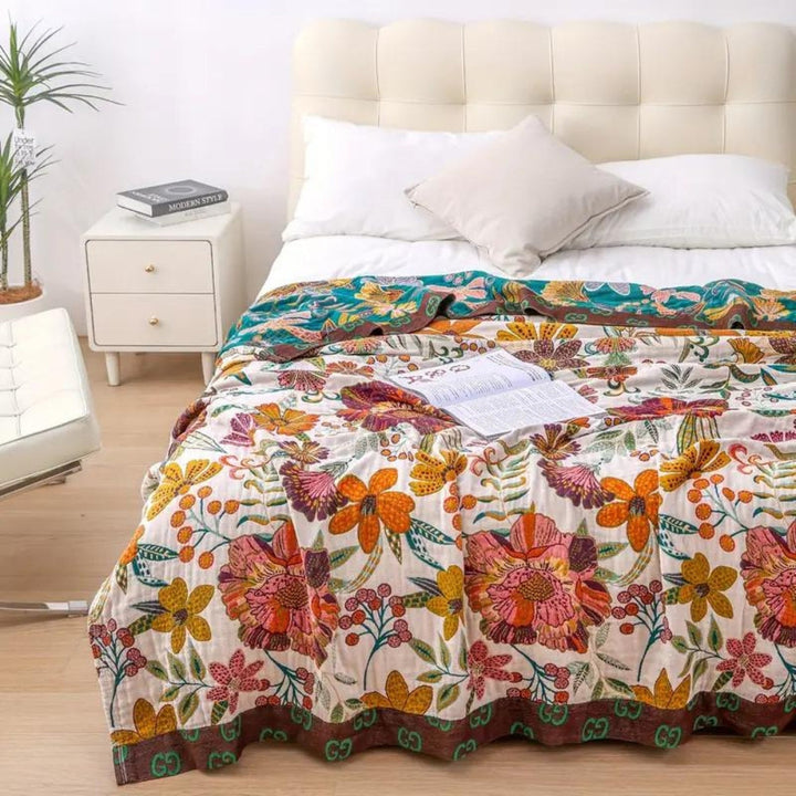 Wendbare Jacquarddecke aus Baumwolle mit Blumenmuster bis 230 x 250 cm