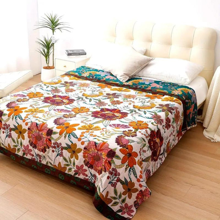 Wendbare Jacquarddecke aus Baumwolle mit Blumenmuster bis 230 x 250 cm