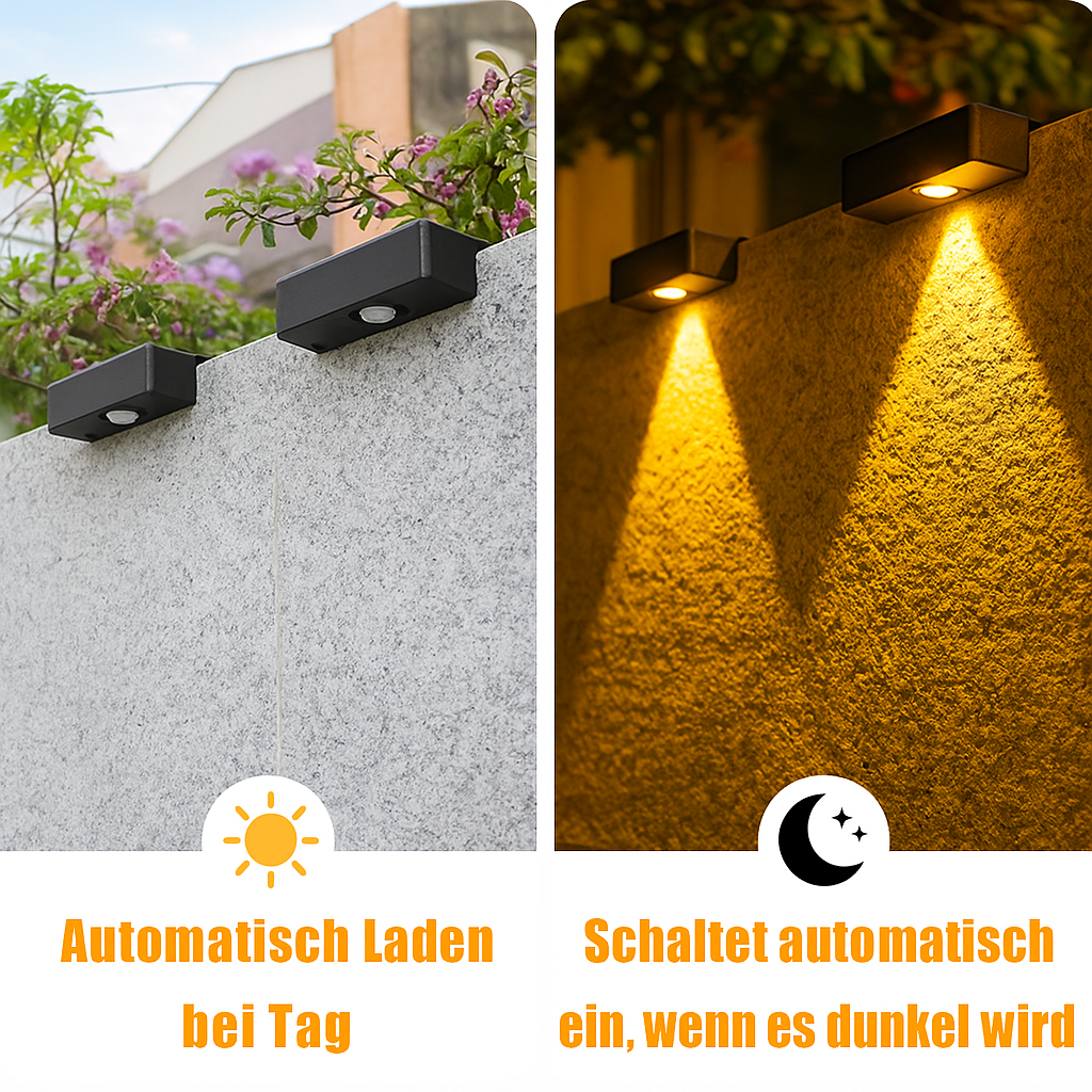 Vialux™ | Solarbetriebene Designlampe für Außenwände.