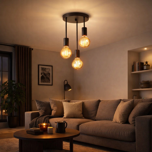 Moderne Deckenleuchte E27 – 3-flammige Pendelleuchte im Industrial Vintage Design – Schwarze Deckenlampe für Wohnzimmer & Esszimmer