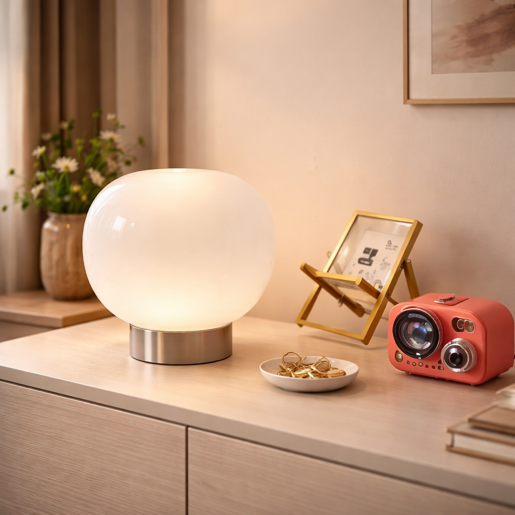 Moderne dimmbare Macaron Glas-Tischlampe – Minimalistische LED Nachttischlampe für Wohnzimmer & Hotel Schlafzimmer