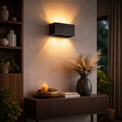 LED Wandleuchte Innen & Außen Schwarz – Up Down Wandlampe mit verstellbarem Lichtstrahl, G9 LED 12W, Warmweiß 3000K, Aluminium, wasserdicht