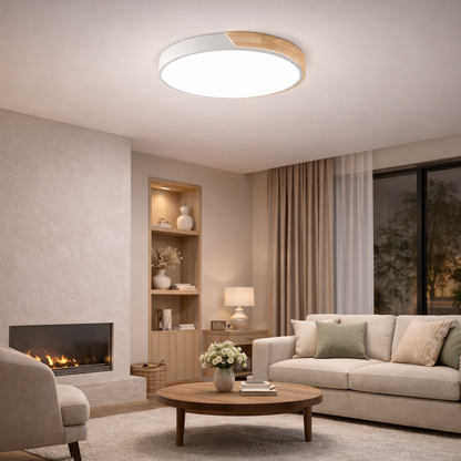 Nordische LED Deckenleuchte Holz Rund – Moderne Schlafzimmer & Wohnzimmer Lampe – 16W / 24W, Warm- oder Weißlicht
