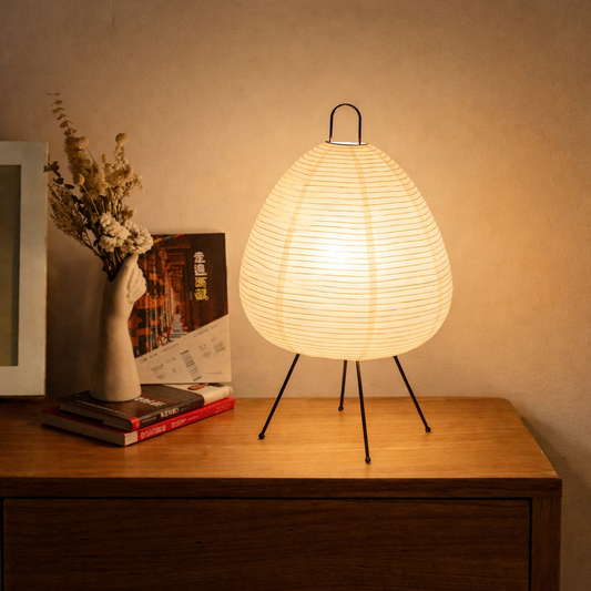 Wabi-Sabi Tischlampe aus Reispapier – Handgefertigte Design Tischleuchte E27 für Wohnzimmer & Schlafzimmer
