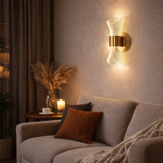 Design LED Wandleuchte Gold – Moderne Wandlampe mit Glas, Warmweißes Licht für Wohnzimmer & Schlafzimmer