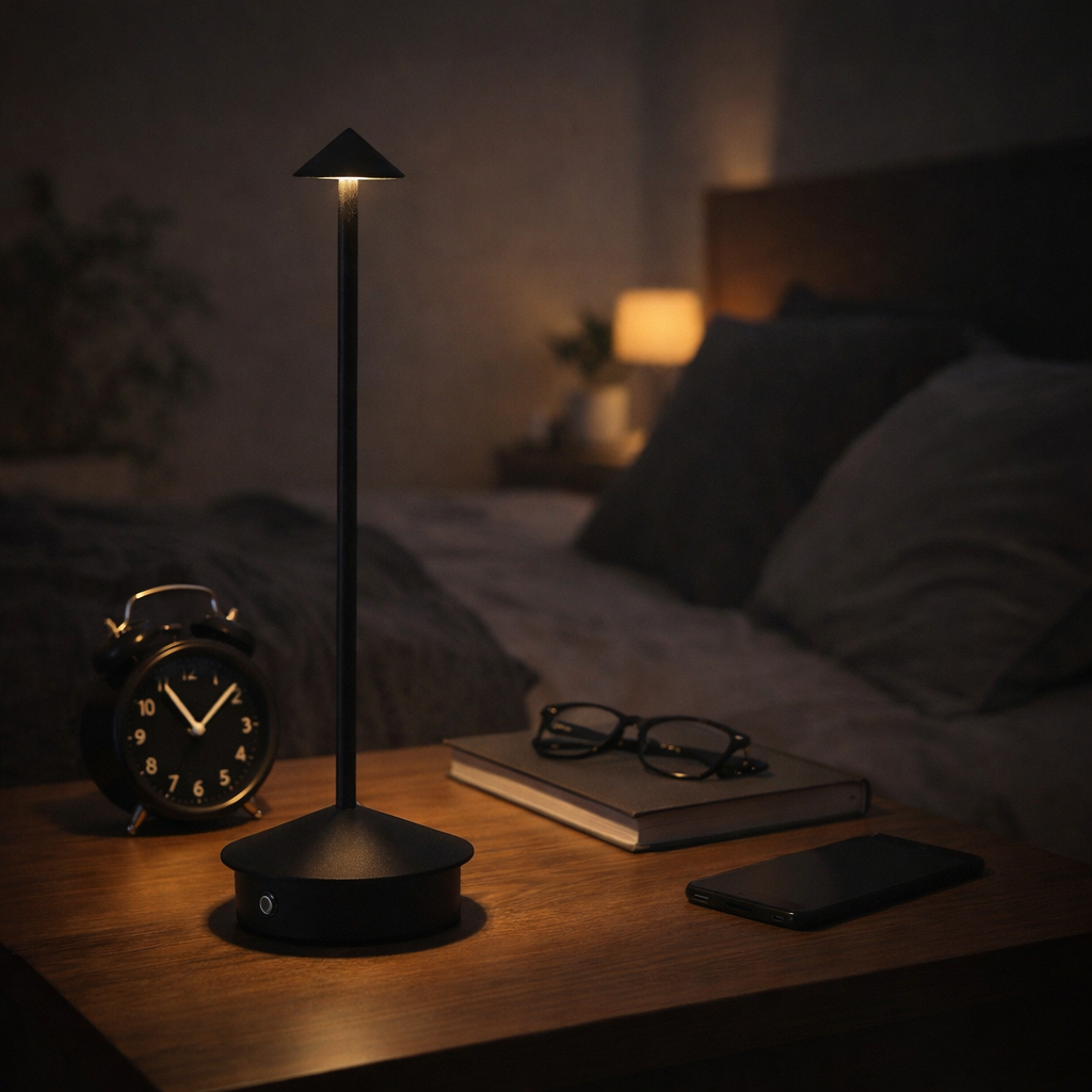 Kabellose LED Tischlampe dimmbar – Moderne Akku Tischleuchte mit Touch-Sensor, Warm-/Neutral-/Kaltweiß, USB-C, Aluminium Design