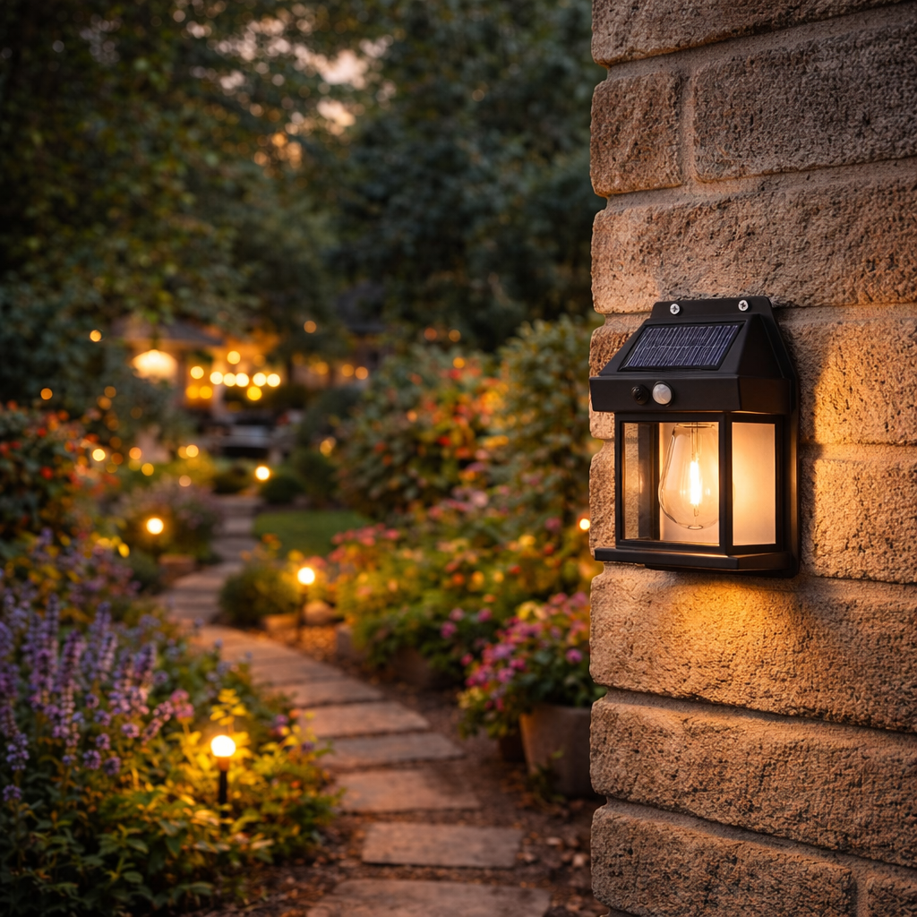 Solar LED Wandleuchte Außen mit Bewegungsmelder – IP65 Wasserdicht Solar Lampe für Garten, Terrasse & Haustür