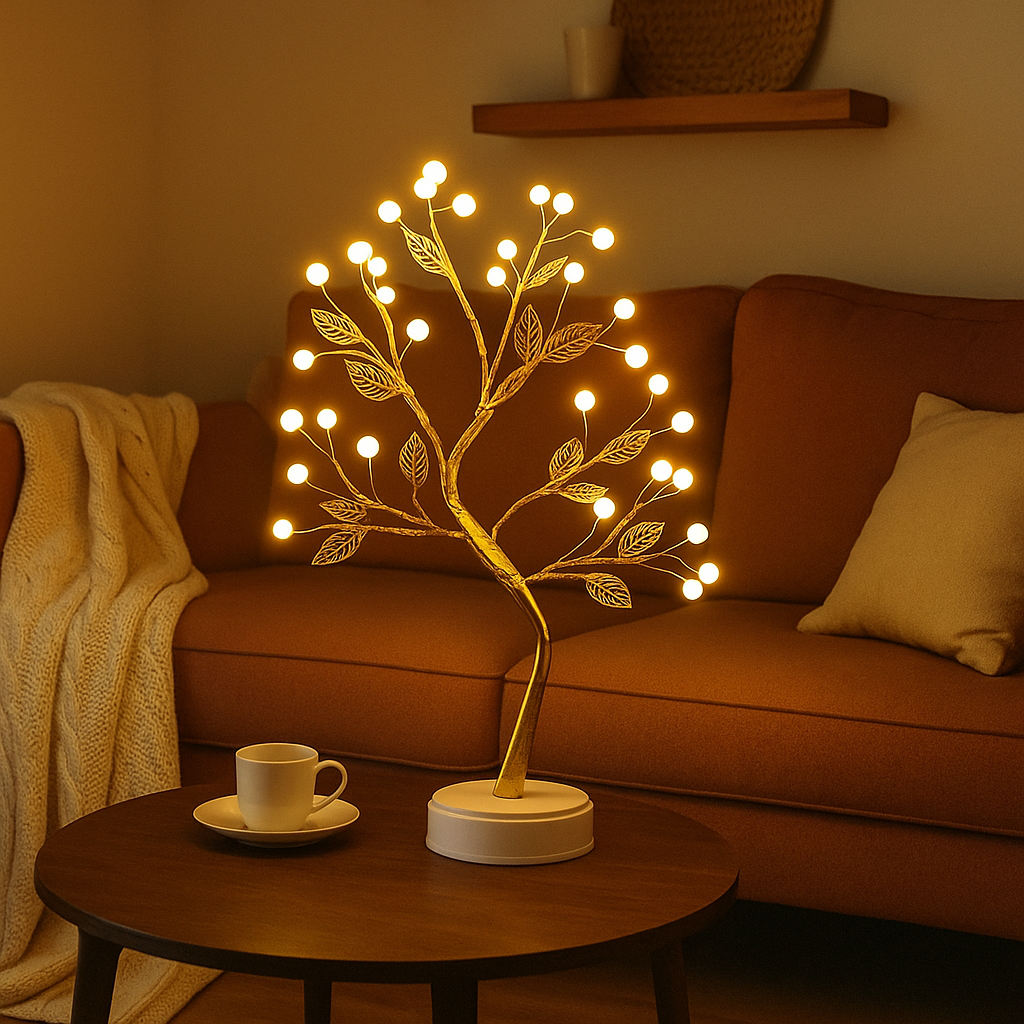 LED Baum Tischlampe – Deko Lampe für Wohnzimmer & Schlafzimmer, Warmweißes Stimmungslicht
