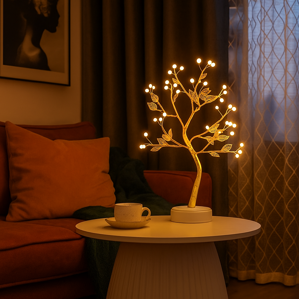 LED Baum Tischlampe – Deko Lampe für Wohnzimmer & Schlafzimmer, Warmweißes Stimmungslicht