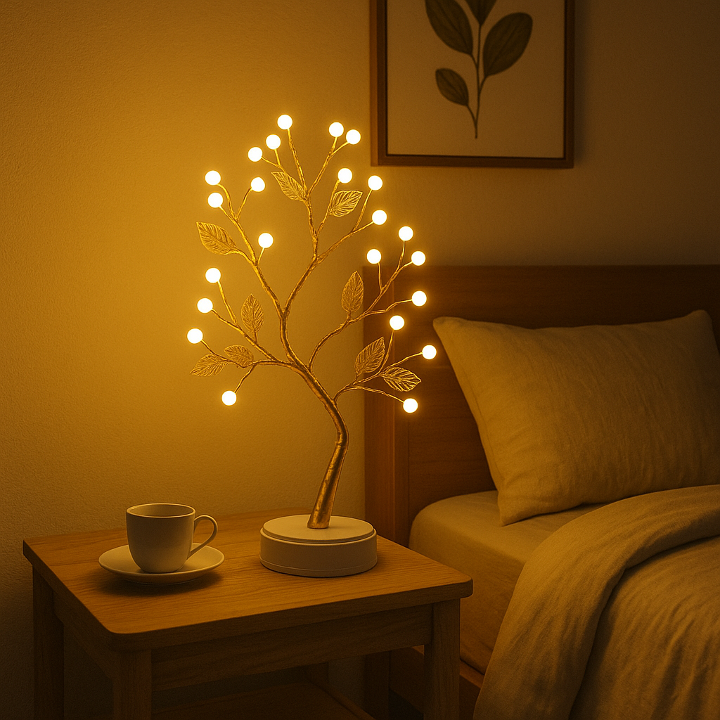 LED Baum Tischlampe – Deko Lampe für Wohnzimmer & Schlafzimmer, Warmweißes Stimmungslicht