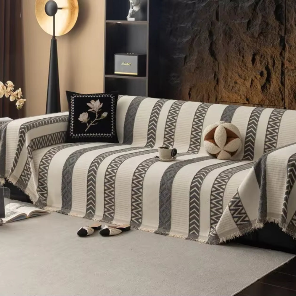 Chenille-Sofaüberwurf mit Fischgrätmuster