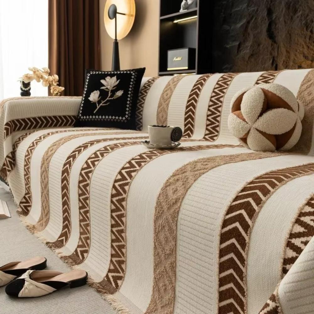 Chenille-Sofaüberwurf mit Fischgrätmuster