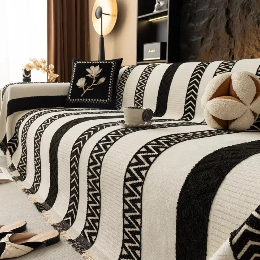Chenille-Sofaüberwurf mit Fischgrätmuster