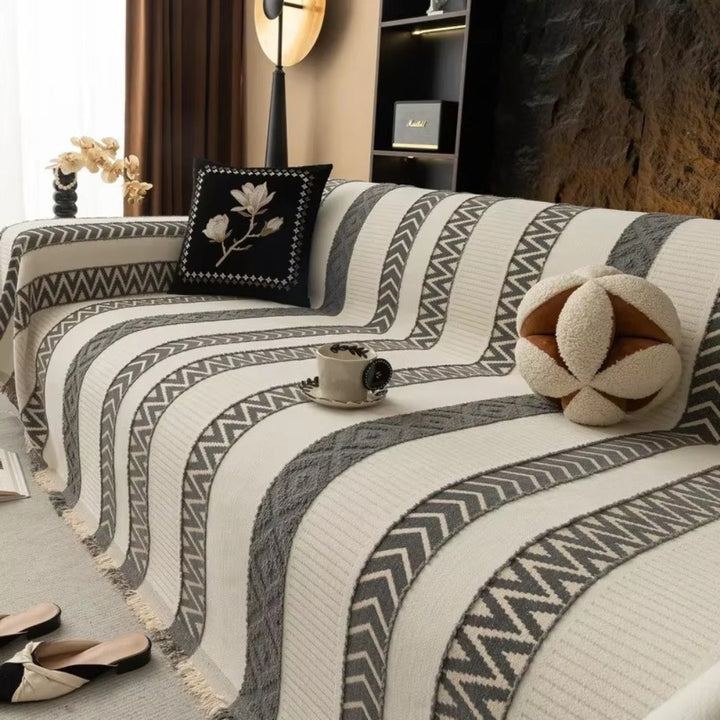 Chenille-Sofaüberwurf mit Fischgrätmuster