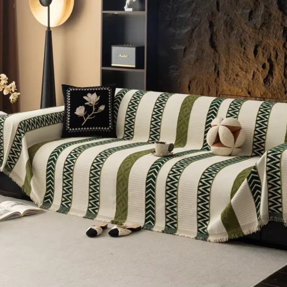 Chenille-Sofaüberwurf mit Fischgrätmuster