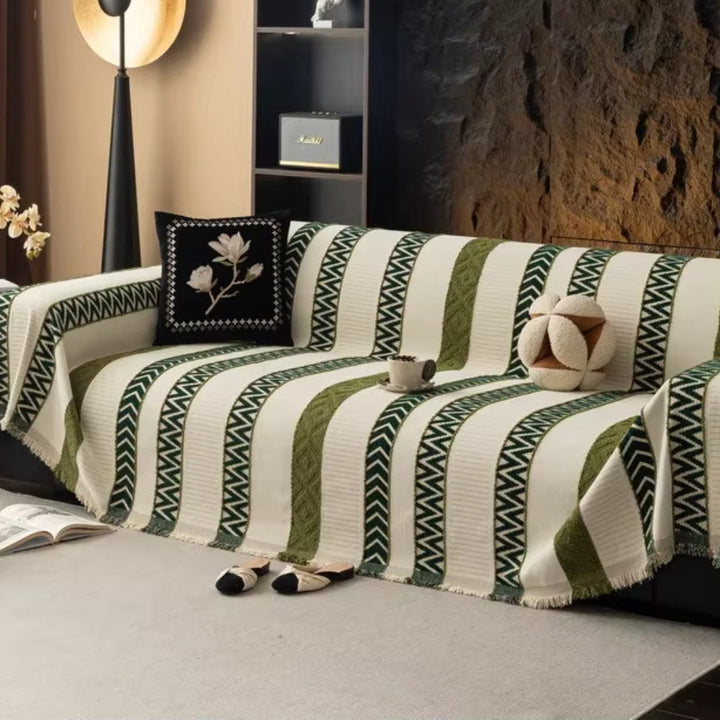 Chenille-Sofaüberwurf mit Fischgrätmuster