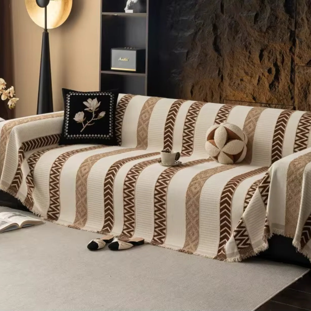 Chenille-Sofaüberwurf mit Fischgrätmuster