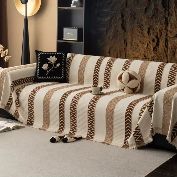 Chenille-Sofaüberwurf mit Fischgrätmuster