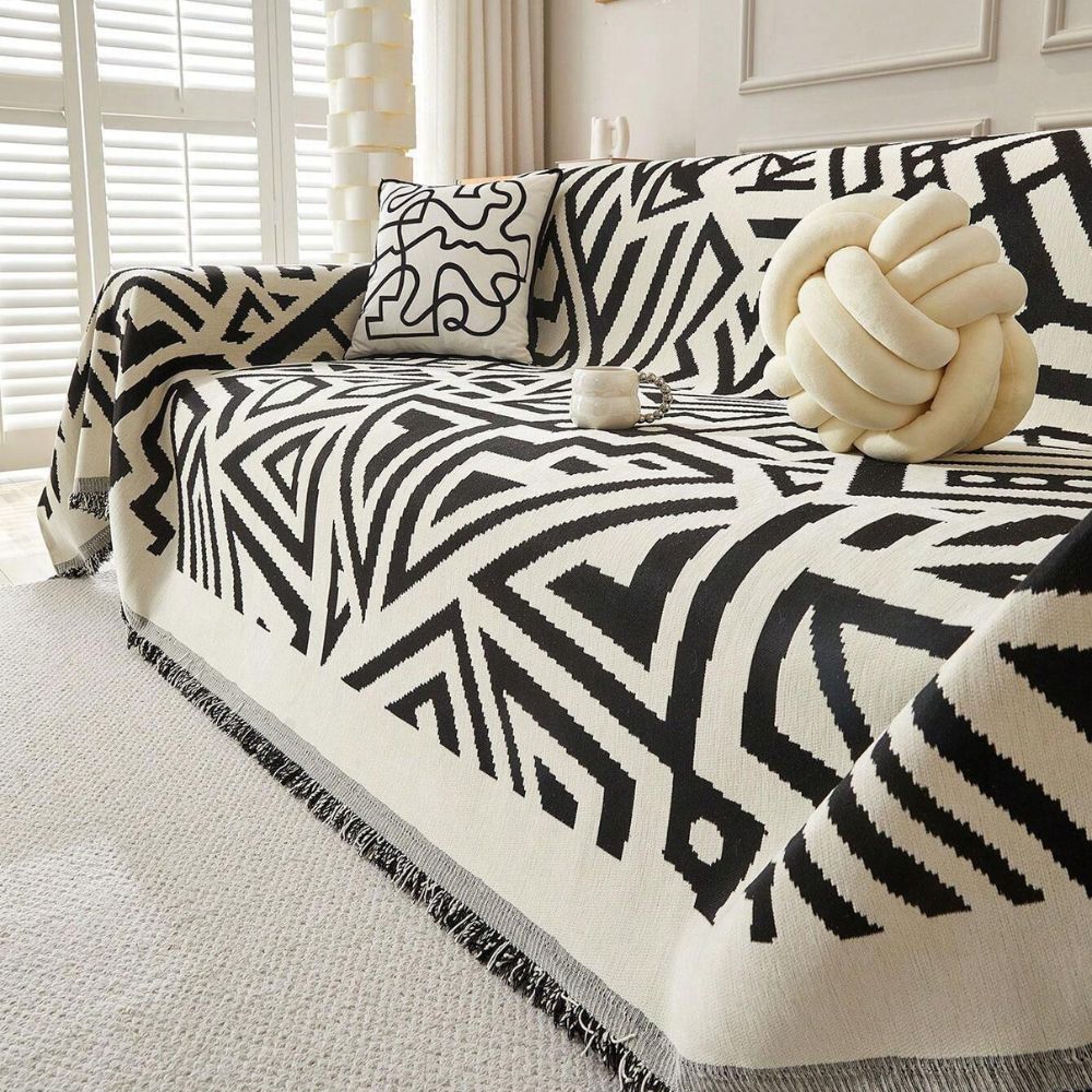 Chenille-Sofaüberwurf mit Dreiecksmuster, wendbar