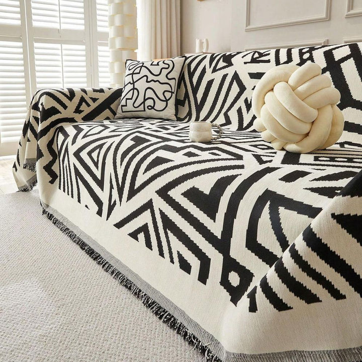 Chenille-Sofaüberwurf mit Dreiecksmuster, wendbar