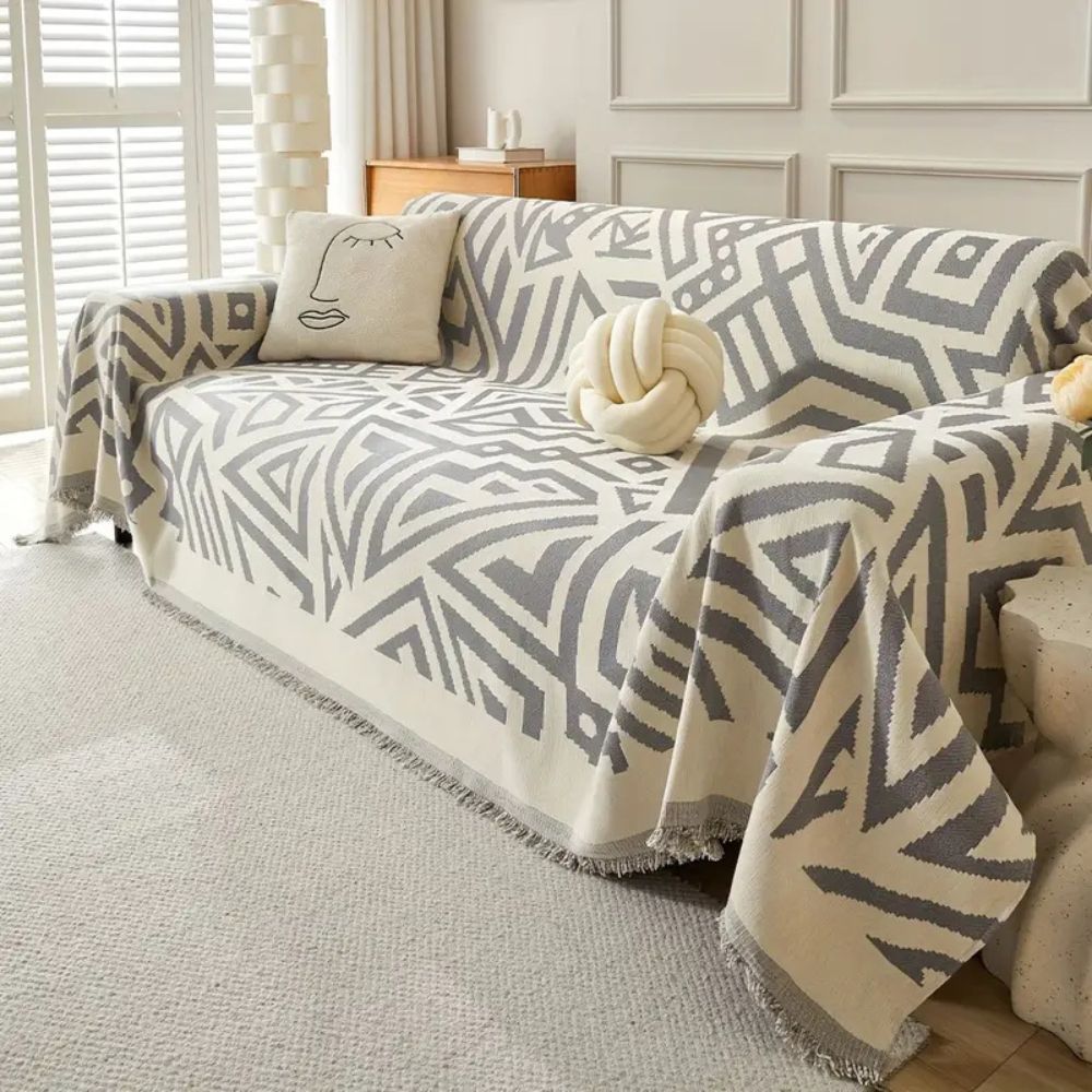 Chenille-Sofaüberwurf mit Dreiecksmuster, wendbar