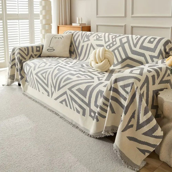 Chenille-Sofaüberwurf mit Dreiecksmuster, wendbar