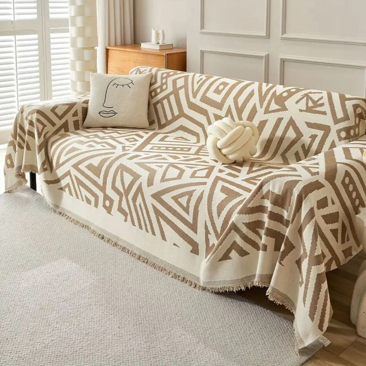 Chenille-Sofaüberwurf mit Dreiecksmuster, wendbar