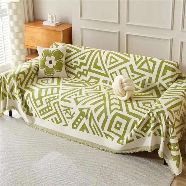 Chenille-Sofaüberwurf mit Dreiecksmuster, wendbar