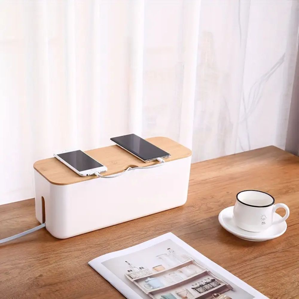 Kabelbox mit Bambusdeckel und Belüftung