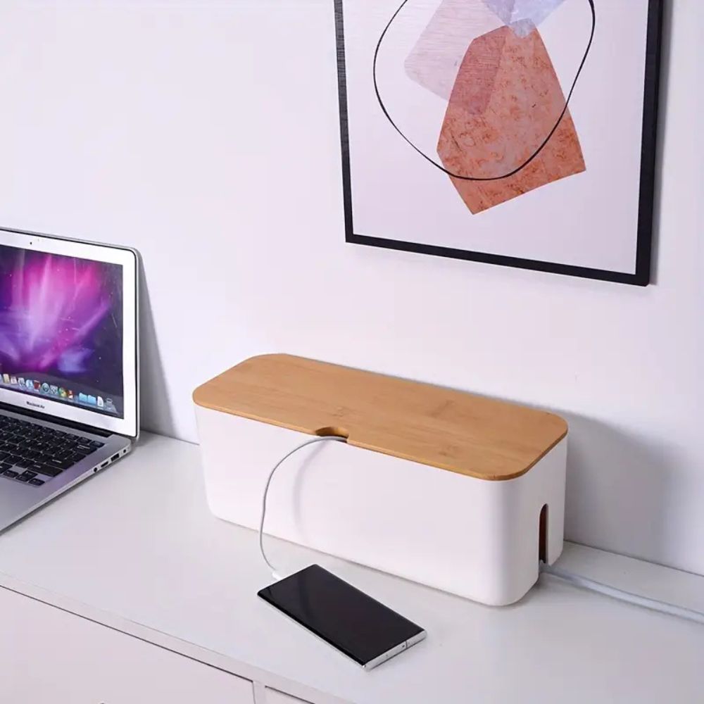Kabelbox mit Bambusdeckel und Belüftung