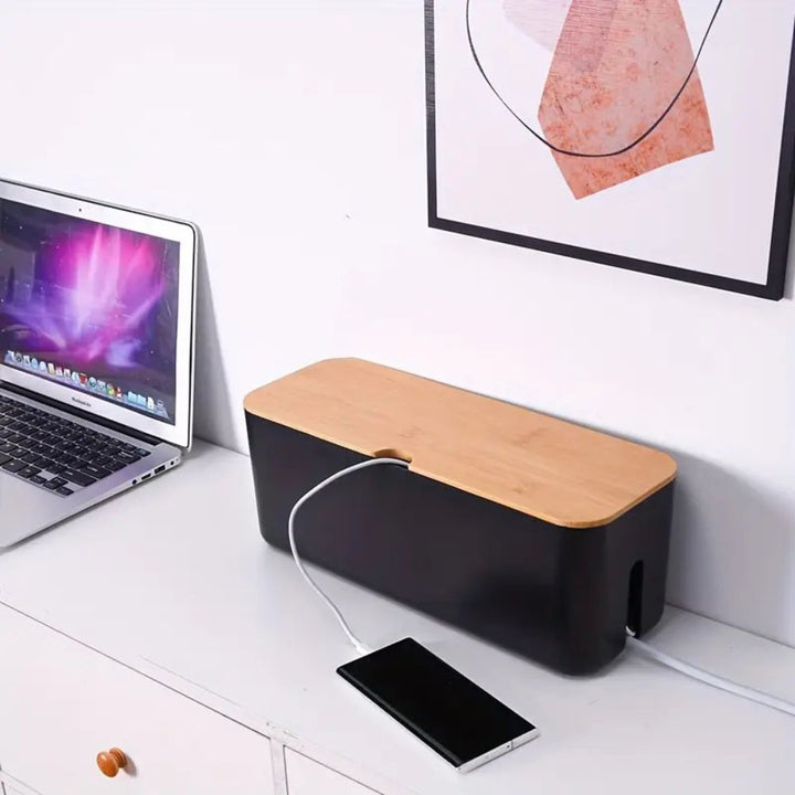 Kabelbox mit Bambusdeckel und Belüftung