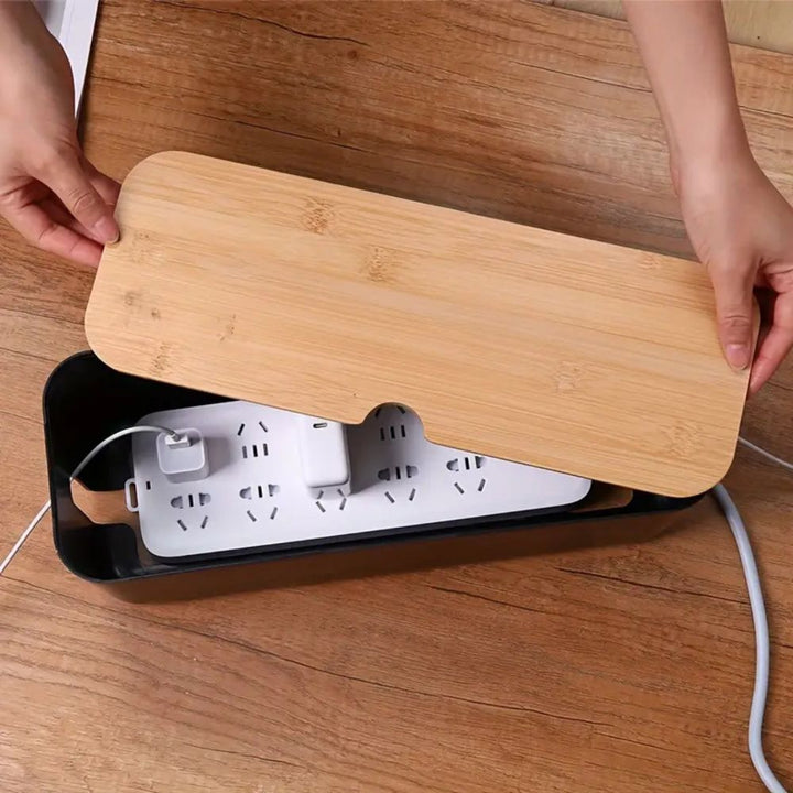 Kabelbox mit Bambusdeckel und Belüftung