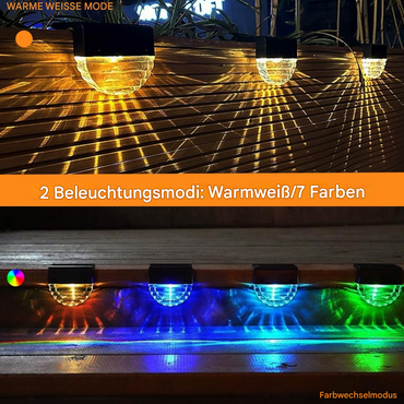Solar Zaunleuchte LED Außen – Solar Wandleuchte IP65, RGB/Warmweiß – Energiesparende Gartenbeleuchtung für Zaun, Terrasse & Treppen
