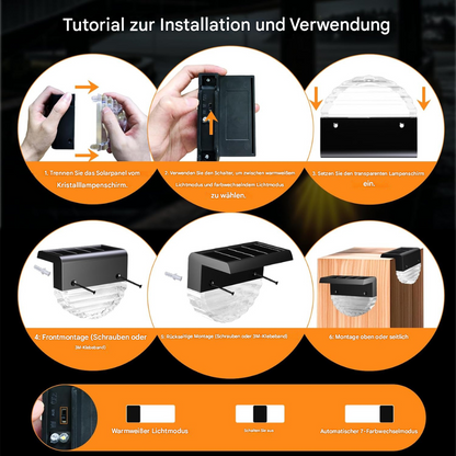 Solar Zaunleuchte LED Außen – Solar Wandleuchte IP65, RGB/Warmweiß – Energiesparende Gartenbeleuchtung für Zaun, Terrasse & Treppen