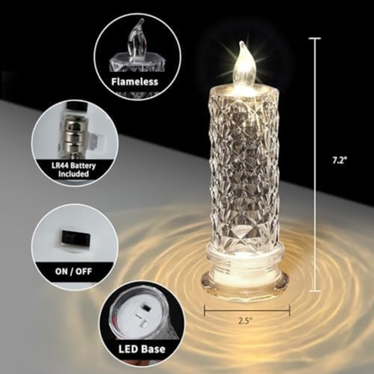 Flammenlose LED Kerze „Crystal Pillar“ – Batteriebetrieben & Warmweiß, Dekokerze 18 cm mit Realistischem Flackern