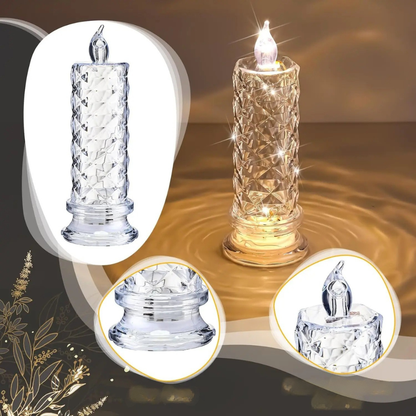 Flammenlose LED Kerze „Crystal Pillar“ – Batteriebetrieben & Warmweiß, Dekokerze 18 cm mit Realistischem Flackern