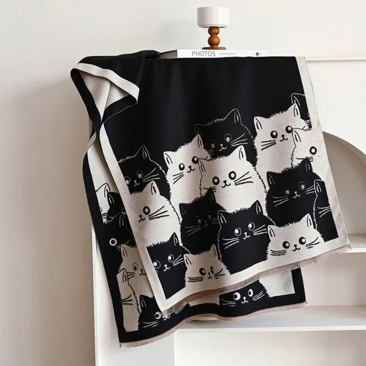 Jacquard-Schal mit Katzenmuster