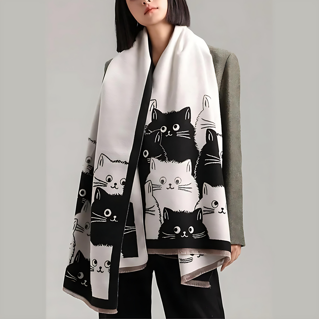 Jacquard-Schal mit Katzenmuster