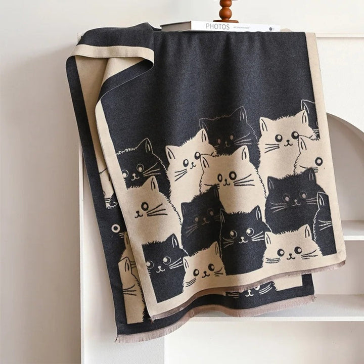 Jacquard-Schal mit Katzenmuster